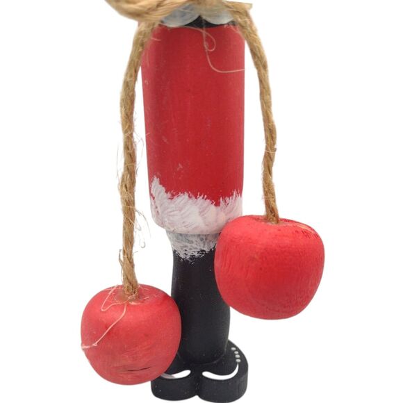 Vintage Wood Hand Painted Rollin Pin Santa Ornament Long Thin Big Eyes 7" - Picture 3 of 7